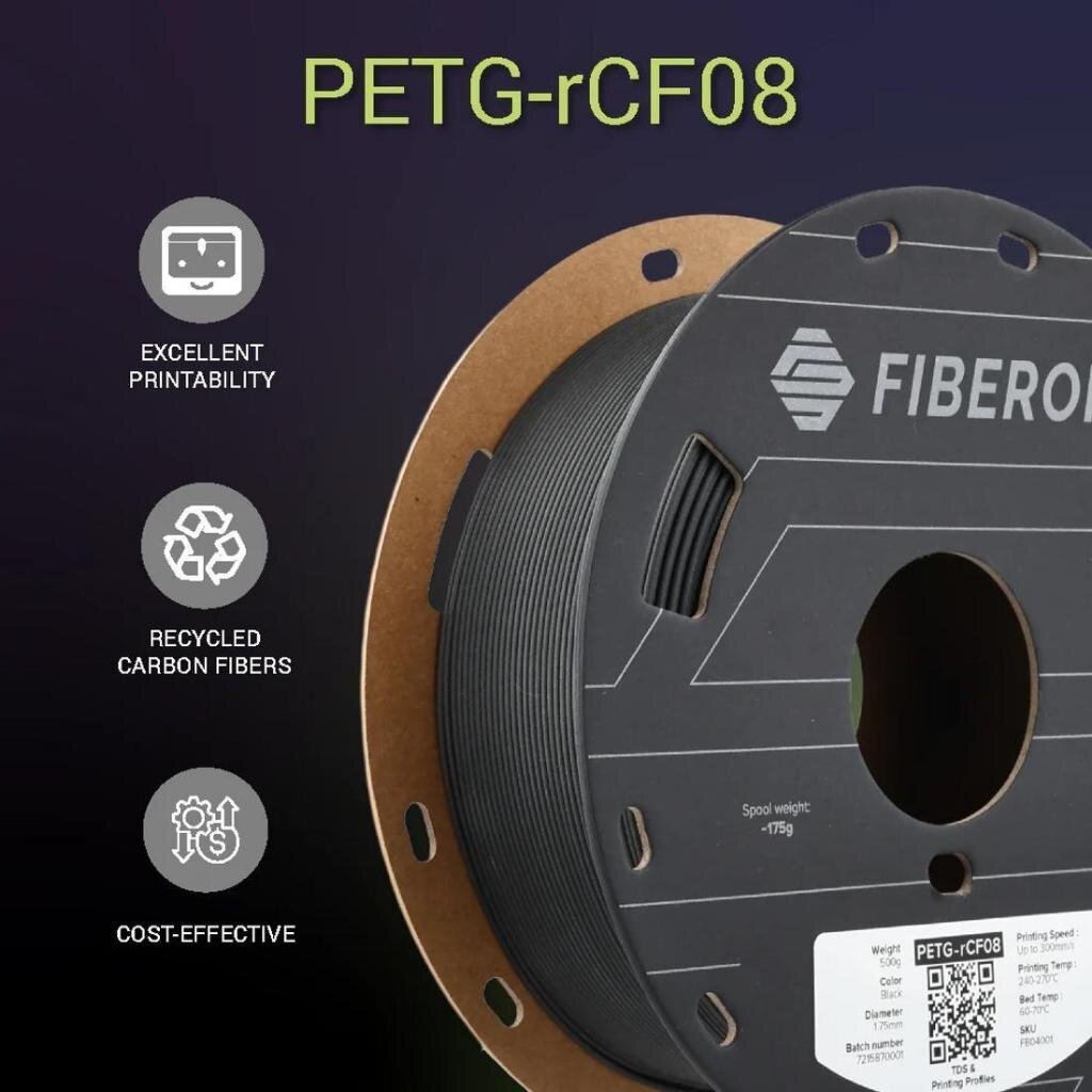 Fiberon PETG-rCF08 เส้นพิมพ์สามมิติ Polymaker PETG ผสม Carbon Fiber 3D Filament 500g 1.75mm Black สีดำ