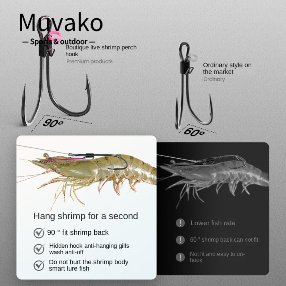 MUVAKO ตะขอตกปลากุ้งสด 5 ชิ้น ทำจากเหล็กคาร์บอนสูง ปลายกว้าง เหมาะสำหรับการตกปลาทะเล