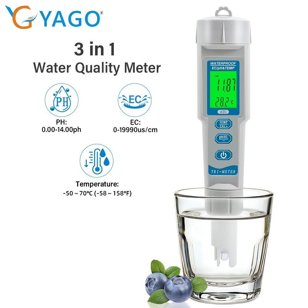 YAGO® 3-in-1 Water Quality Testing Pen PH/EC/Temperature Multi-Parameter Measurement/0-19990μS/cm Au