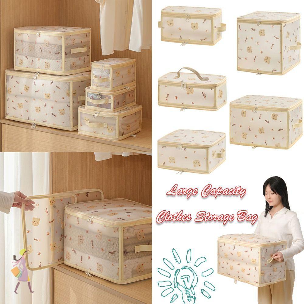 INNICE กระเป๋าเก็บเสื้อผ้า, PP Board ผ้านวมโปร่งใสเสื้อผ้า,การ์ตูนกันน้ําขนาดใหญ่ความจุพับกันฝุ่นผ้า