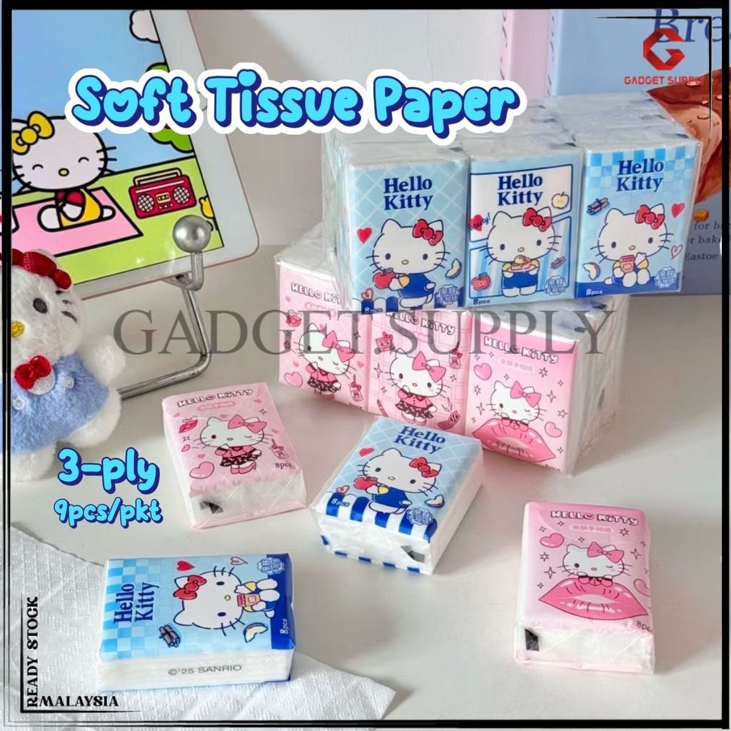 Sanrio Pocket Tissue Pack – 9pkt/pack, 8 ชิ้น/pkt, Cute Collectible Everyday Must‐Have