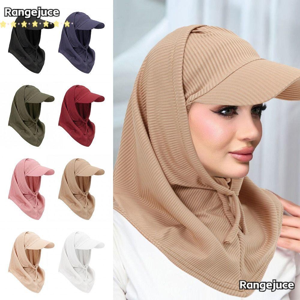 RANGEJUCE ขี่จักรยานผ้าพันคอ Hijab, ถักสีทึบมุสลิม Turban Bonnet, Turbans หมวกผ้าพันคอหัวคอป้องกัน Hijab เบสบอลหมวกผู้หญิง