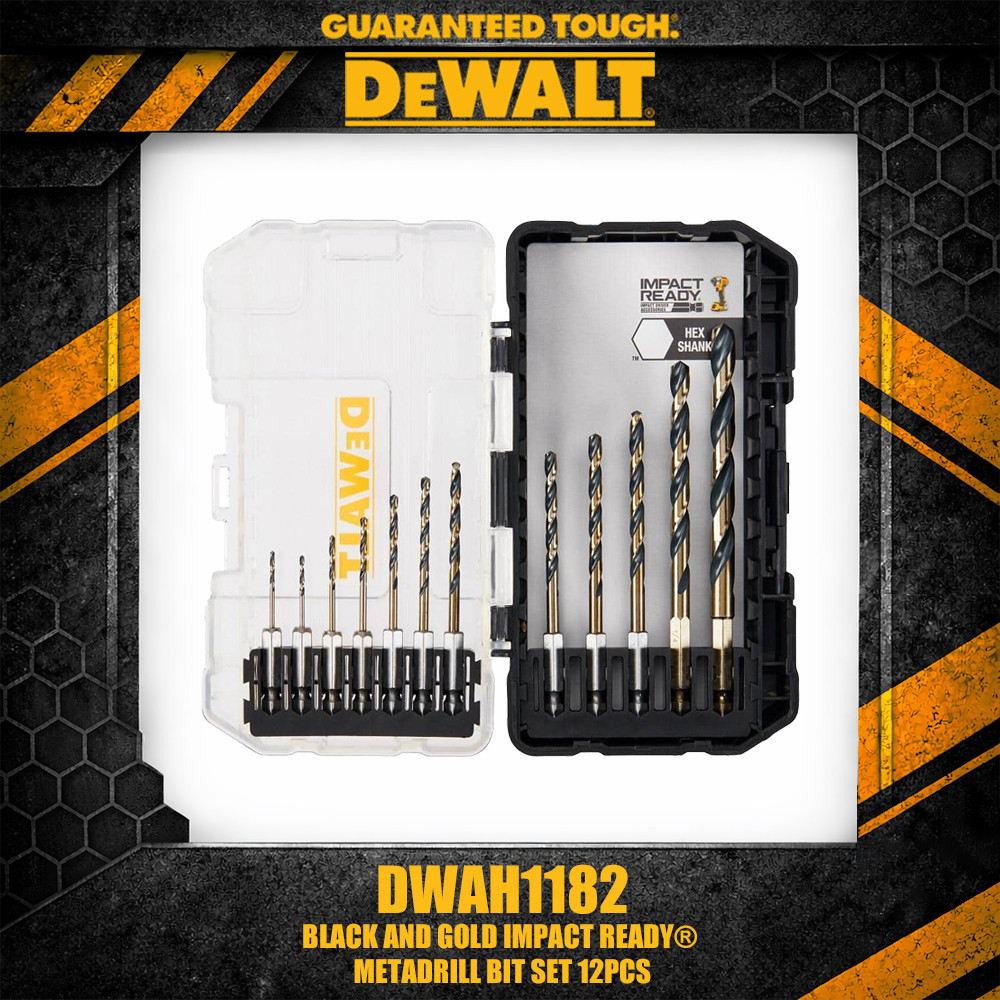 DEWALT DWAH1182 สีดําและทอง IMPACT READY® ชุดดอกสว่านโลหะ 12 ชิ้น อุปกรณ์เครื่องมือ