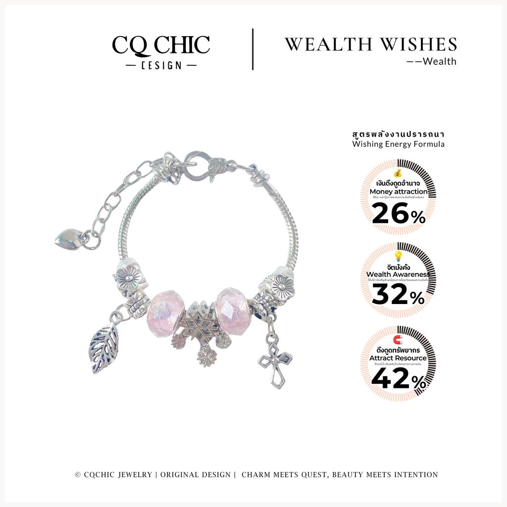 CQ CHIC [5121] Wealth Wishesสร้อยข้อมือเงินประดับพู่หางนก คริสต์ ดอกไม้ ไข่มุกสีชมพู ของขวัญเสริมโชคลาภ