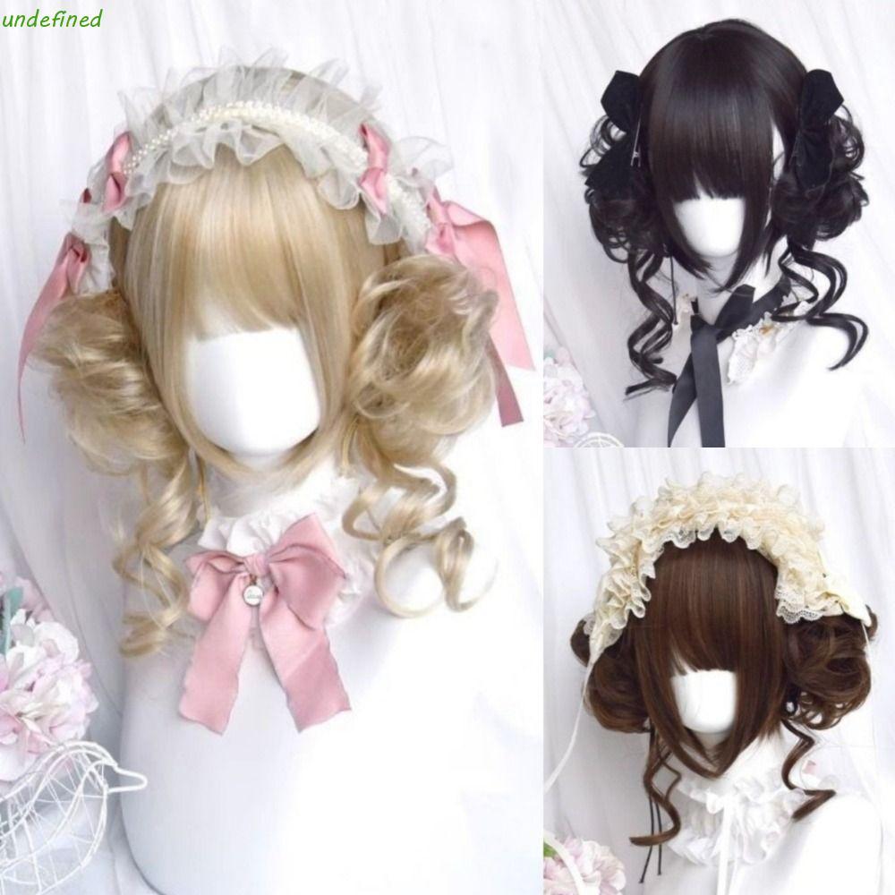 วิกผม Bun และ Fringe สังเคราะห์ สไตล์ Lolita สำหรับคอสเพลย์และฮัลโลวีน