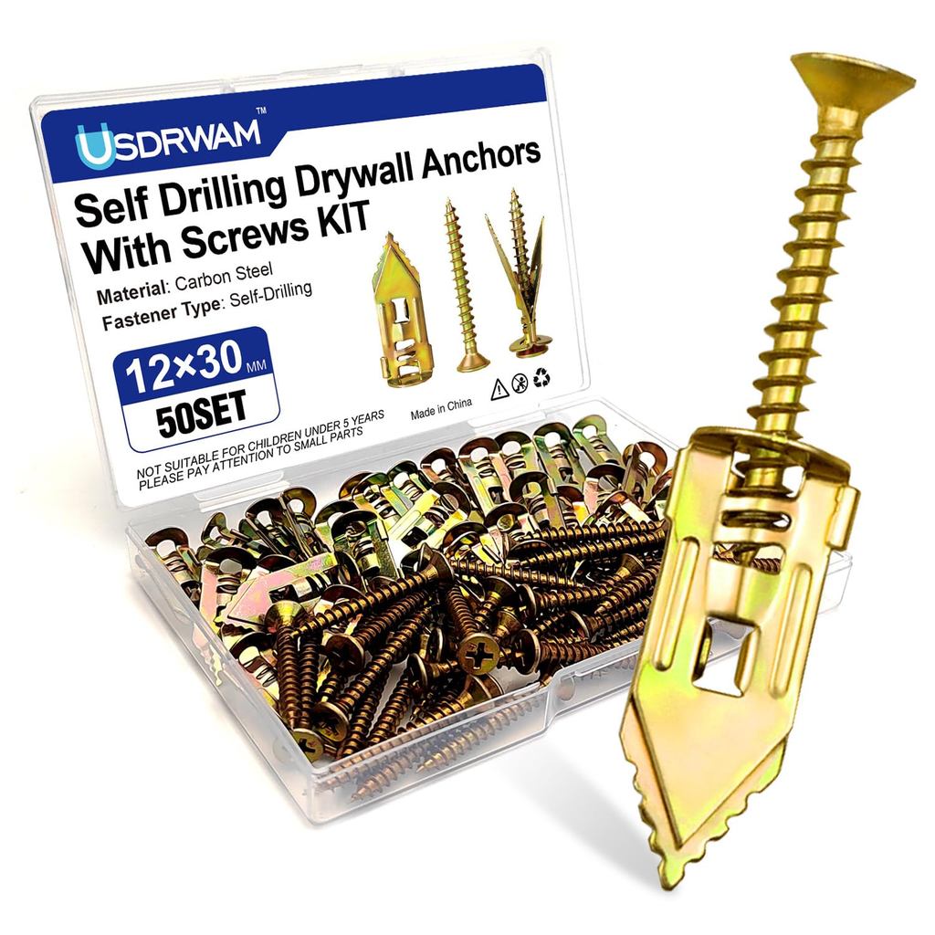 100 ชิ้น Self Punching Drywall Anchors พร้อมสกรูชุด, 0.471.18 นิ้วโลหะ Wall Anchors สําหรับ Drywall 