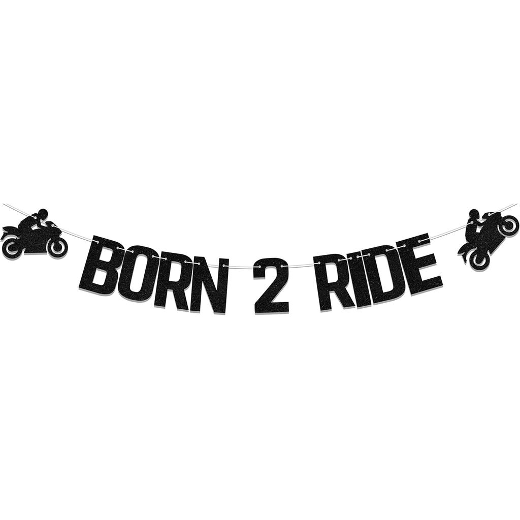 Born 2 Ride Born สีดํา ตกแต่งงานเลี้ยงวันเกิด 2 กระดาษกลิตเตอร์ธีมยานพาหนะ