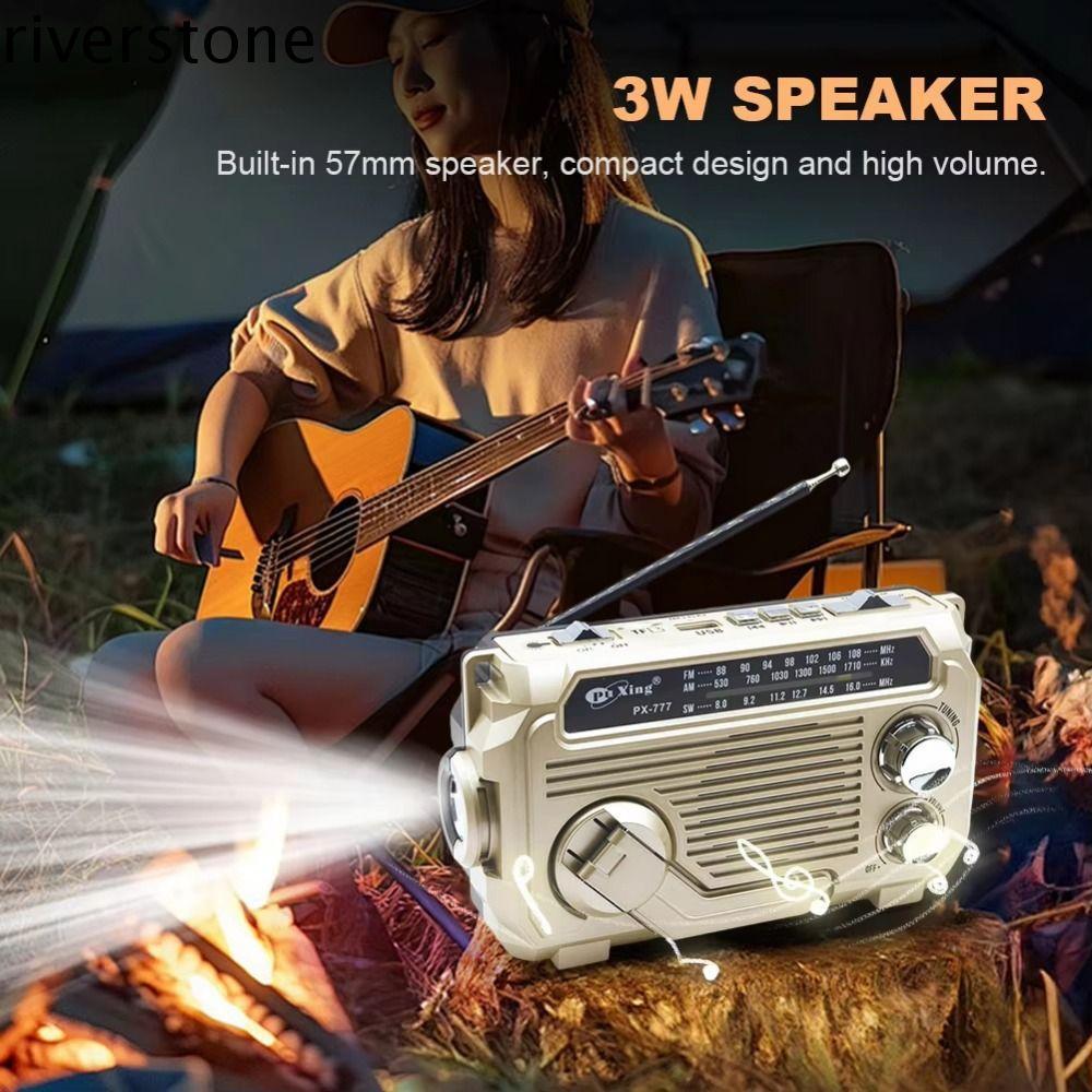 RIVERSTONE ตัวรับสัญญาณ AM/FM/SW, วิทยุ FM แบบพกพาดิจิตอลไร้สายความไวสูง, เครื่องเล่นเพลงไฟฉาย Hand Crank ชาร์จ Multi-Band Receiver ลําโพงบลูทูธใช้ในบ้าน