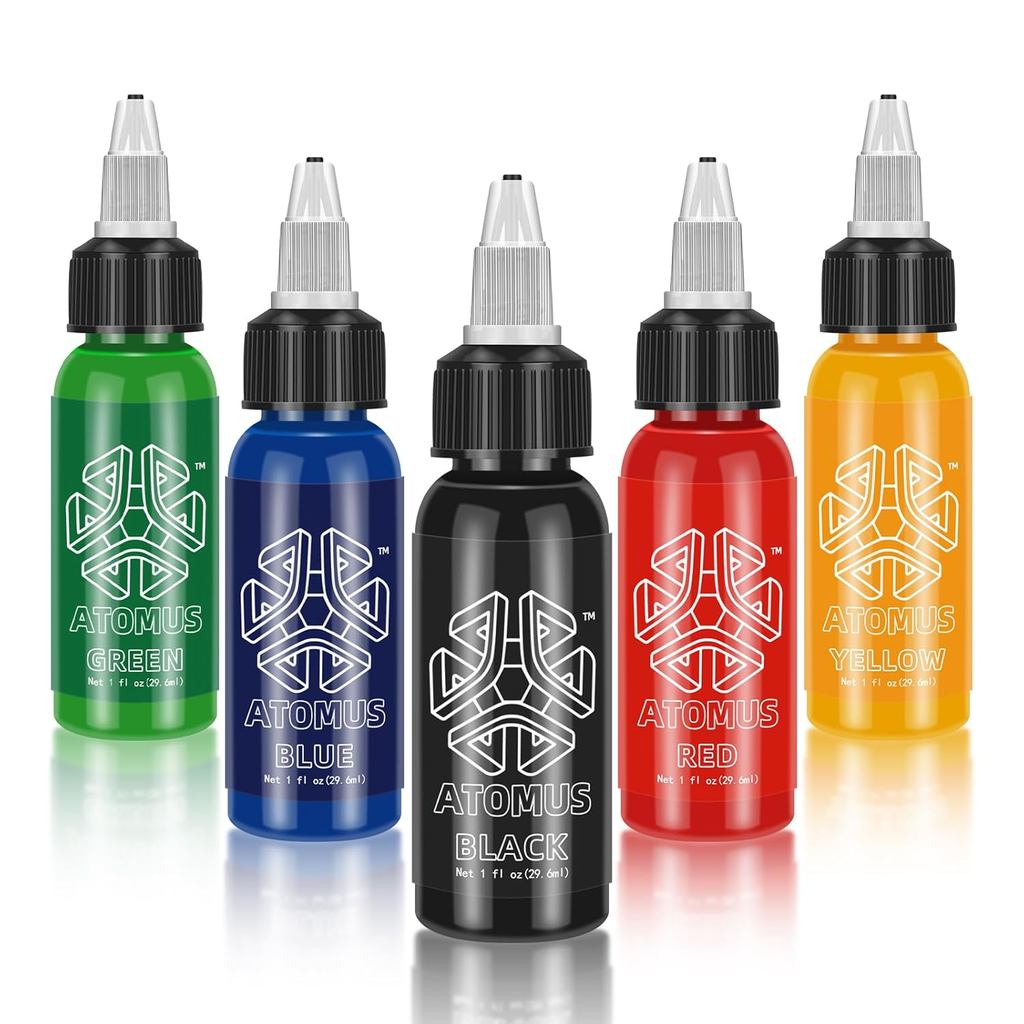 ATOMUS Tattoo Ink 5 สี 1oz 30ml Tattoo Supply สีดําสีพืชธรรมชาติ Tattoo Ink Pigment แต่งหน้าถาวร Tat