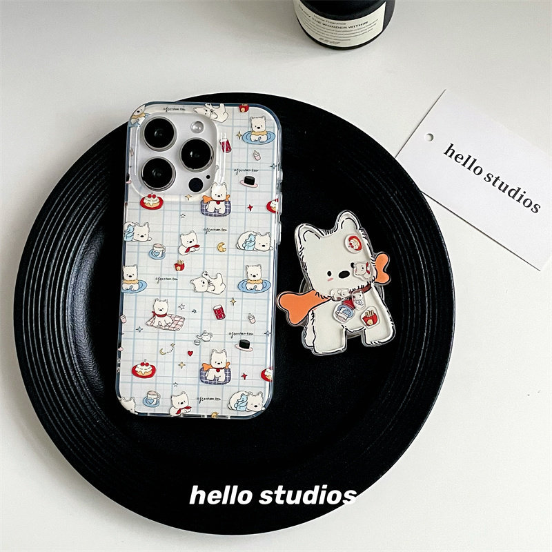 Hello studios น่ารัก Full Pingxi Highland Puppy Stand เคสโทรศัพท์เหมาะสําหรับ 13 Apple 16promax ใหม่