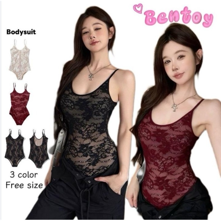 Bentoy(bratop2256)บอตี้สูทลายลูกไม้ หว้าหลังสุดเซ็กซี่ เสริมฟองน้ำหน้าอก ผ้านิ่มใส่สบาย งานดูแพง