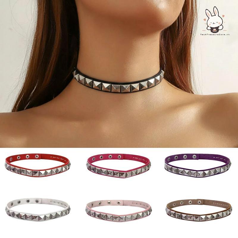 [Teh] PU หนังสแควร์ Rivets Gothic Punk Chokers Collar Choker Nelace สําหรับ Goth เซ็กซี่ผู้หญิงสาวคอ