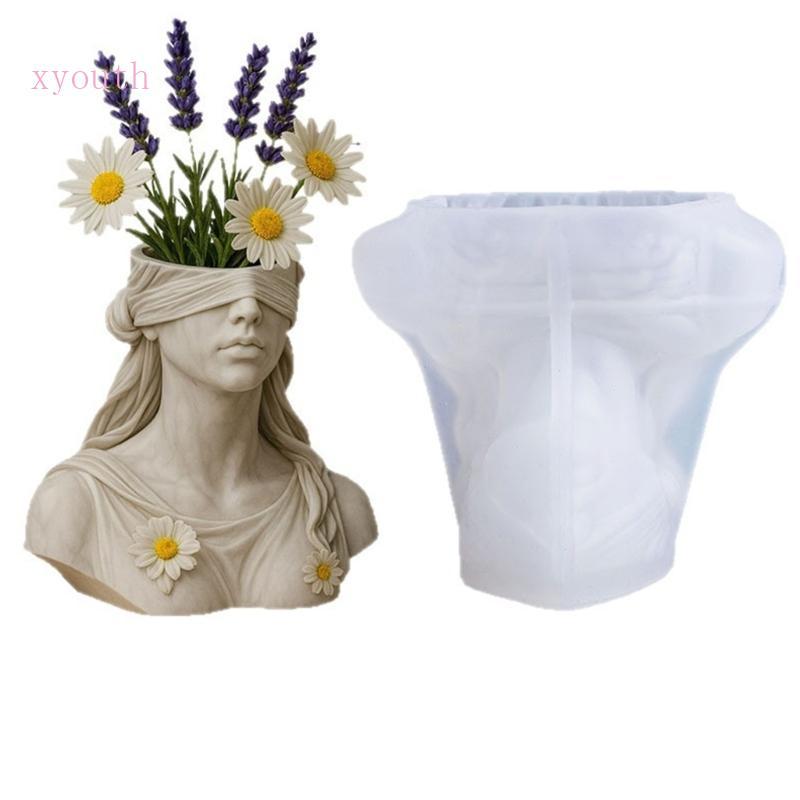 XY อเนกประสงค์แม่พิมพ์ซิลิโคน Featuring Blindfolded เทพธิดาออกแบบคอนกรีต Planter แม่พิมพ์สําหรับเครื