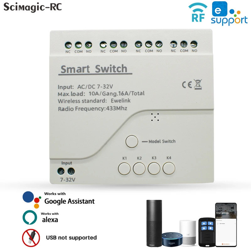 ใหม่ 4CH eWeLink สมาร์ท Wifi สวิทช์โมดูล 12V 24V 7-32V 110V 220V 85V-250V 10A 4 ช่องรีเลย์ทํางานร่วม