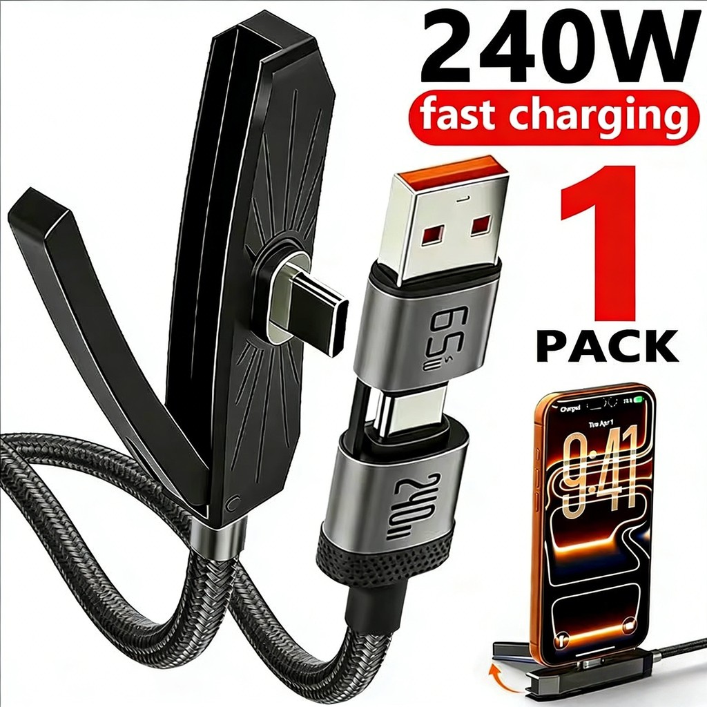 480Mbps Sync & Integrated Holder with Braided Cable, Multi-Brand Charging Stand Cable 240W PD3.1