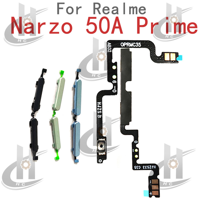 สําหรับRealme Narzo 50A Prime Rmx3516 ปุ่มปรับระดับเสียงด้านข้างปุ่มFlex Cable Keysปุ่มปิดระดับเสียงขึ้นลงด้านข้างอะไหล่ทดแทน