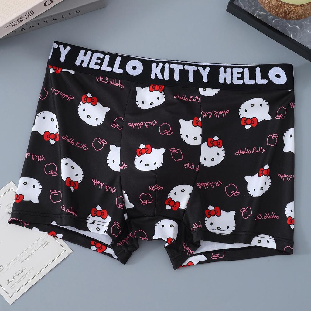 Hello Kitty ชุดชั้นในและกางเกงขาสั้นผู้ชายแบบ breathable ยืดหยุ่น พิมพ์ลายธีมอะนิเมะ เหมาะสำหรับใส่เล่นกีฬาหรือนอกเวลาว่าง