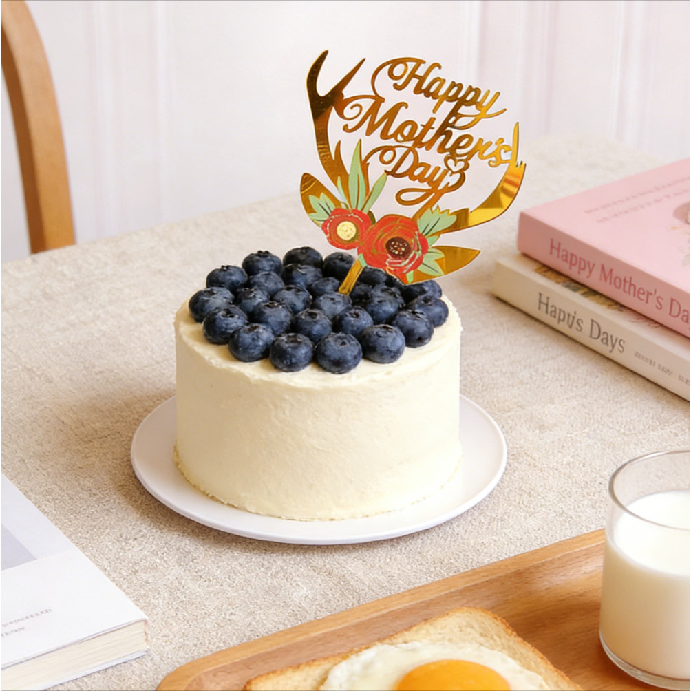Mothers Day Print Antler Cake Decor Topper - Happy Mothers Day Floral Dessert Topper