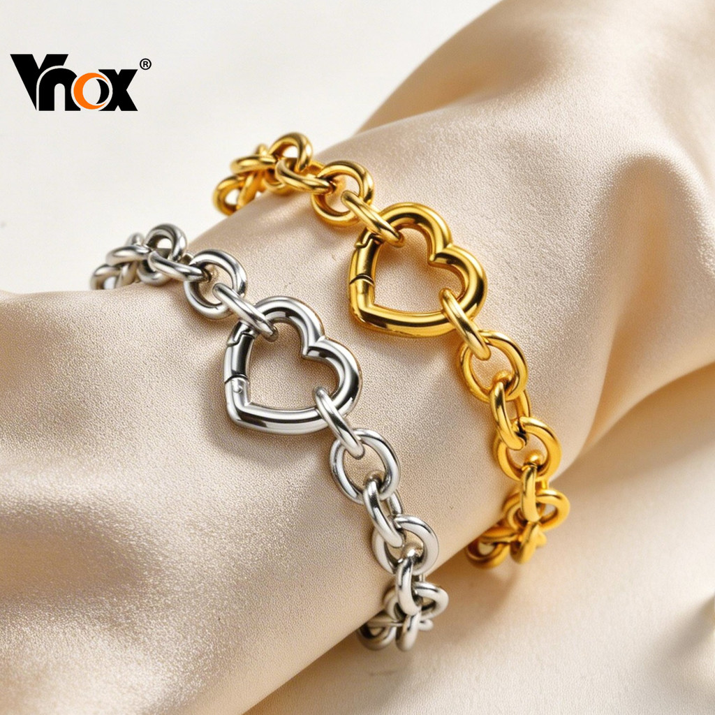 Vnox Chunky สร้อยข้อมือหัวใจ สแตนเลส เครื่องประดับแฟชั่นสำหรับผู้หญิง
