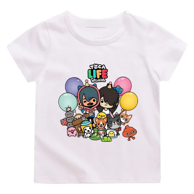 เสื้อยืดลายการ์ตูนสำหรับเด็กผู้หญิง/เด็กผู้ชาย เกม Toca Boca และ Gacha Life World เสื้อแขนสั้นใส่สบา