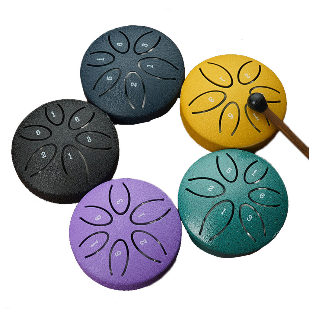3 นิ้ว 6 โทนลิ้นเหล็กกลองกลางแจ้ง Rain Drum Instrument Mini Hand Drum Ethereal Drum Sticks