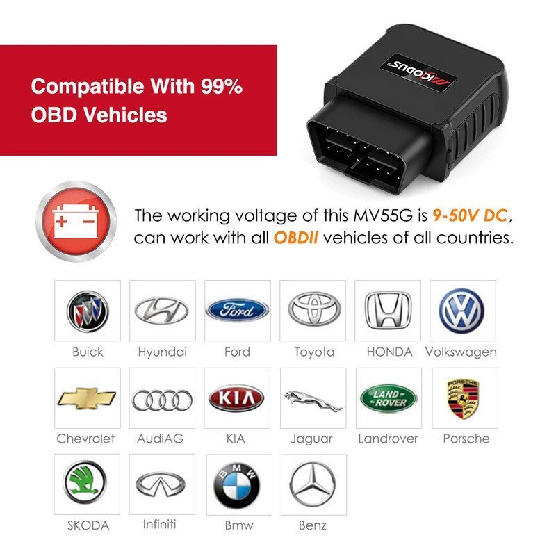 MiCODUS 4G OBD GNSS Tracker MV55G 9-50V เครื่องยนต์เปิด/ปิดนาฬิกาปลุกรถ Locator Multi-Aarms LIFETIME