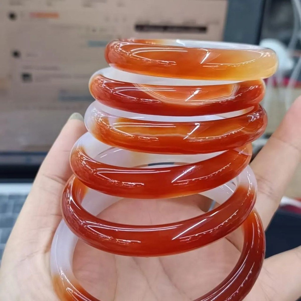 สร้อยข้อมืออาเกตและหยกโปร่งใส สีแดงและสีขาวธรรมชาติ Yuhui