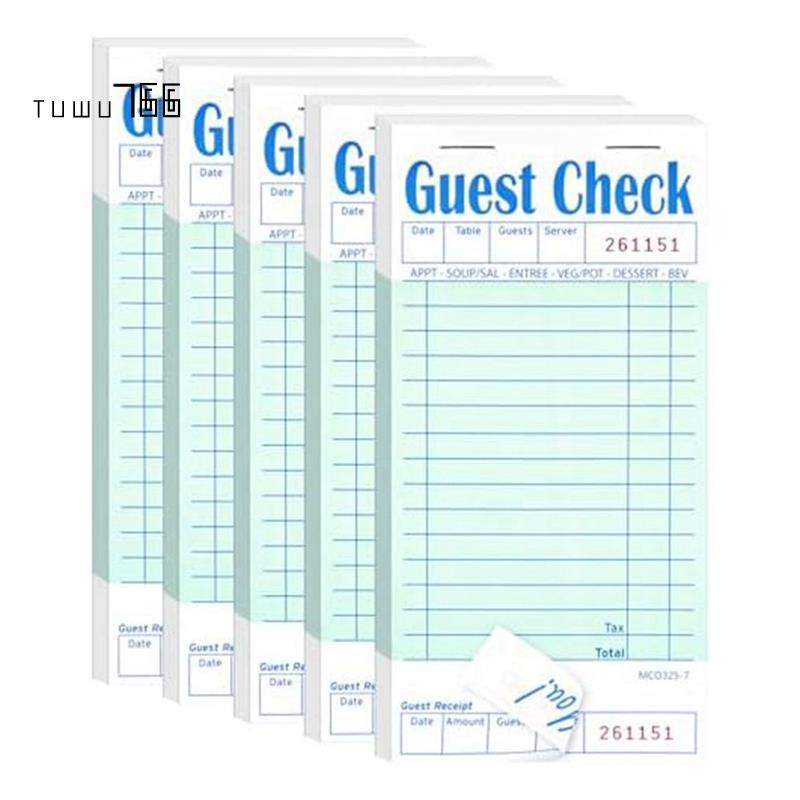 [tuwu766]5 Pack Guest Check Books Green Watter Checkbook ร้านอาหาร Order Pad 50 แผ่น/แพ็ค