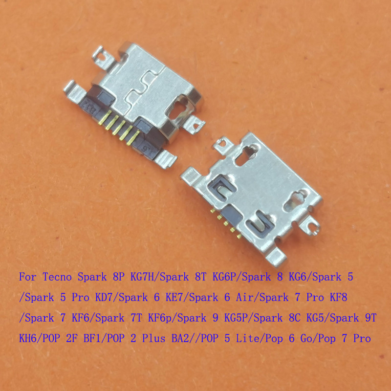 10-200Pcs ปลั๊ก Usb สําหรับ Tecno Spark 6 Air 5 7 Pro 7T 8P 8T 8 9 8C 9T POP 6 Go 2F 2 Plus 5 Lite แ