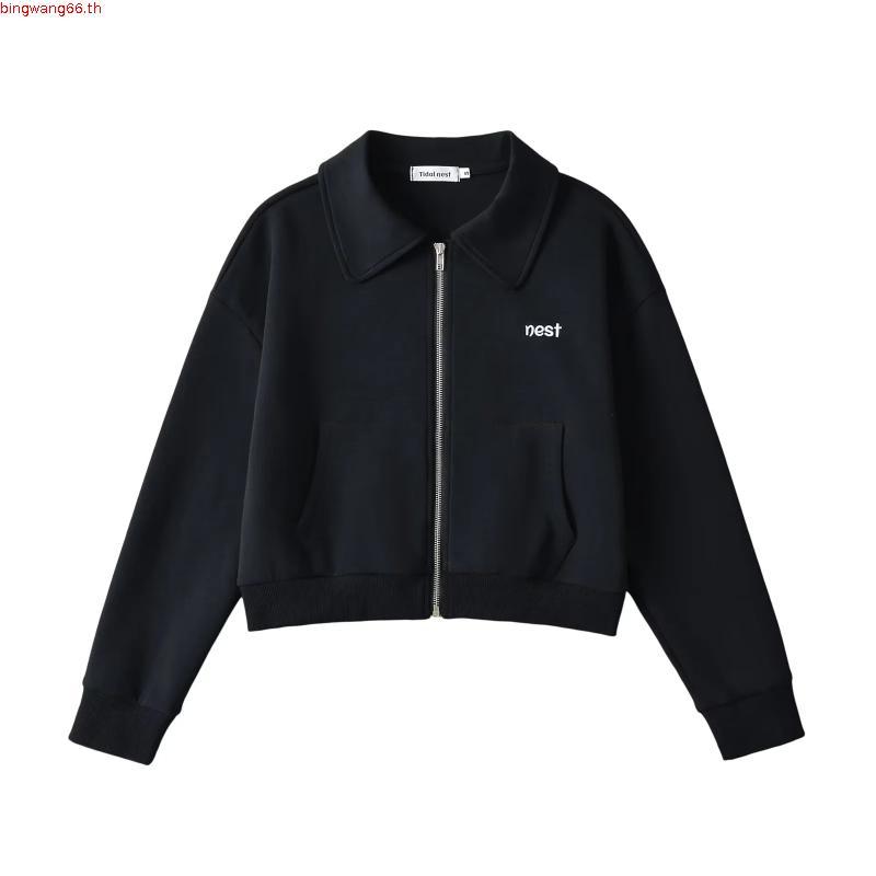 URTHE - เสื้อสเวตเตอร์ แขนยาว คอปก รุ่น ZIP SWEATSHIRT