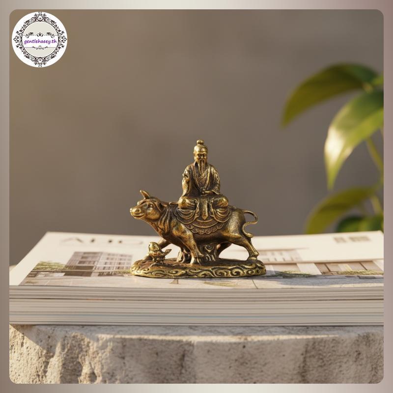 GG ทองเหลืองรูปปั้น Laozi ขี่ Ox ทองแดงรูปปั้น Laozi Leaving Pass Sacrificial Fish Tank, เครื่องประด