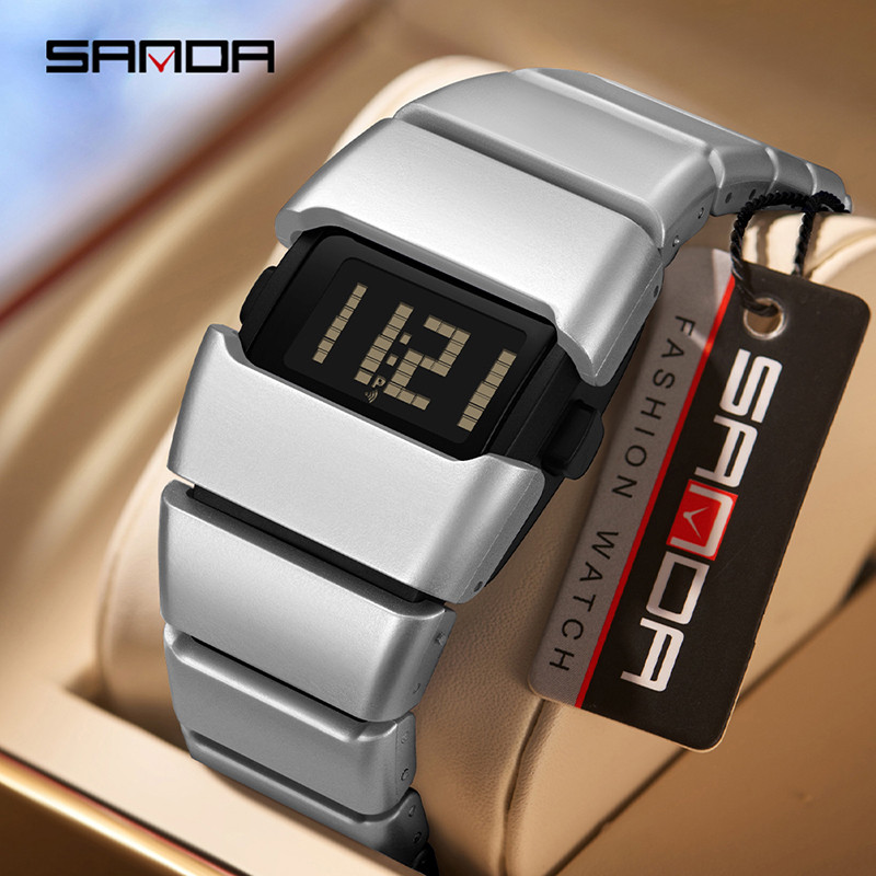 SANDA นาฬิกาอิเล็กทรอนิกส์ Y2K หรูหรา ดีไซน์ย้อนยุค นาฬิกาลําลองมัลติฟังก์ชั่นสําหรับนักเรียน