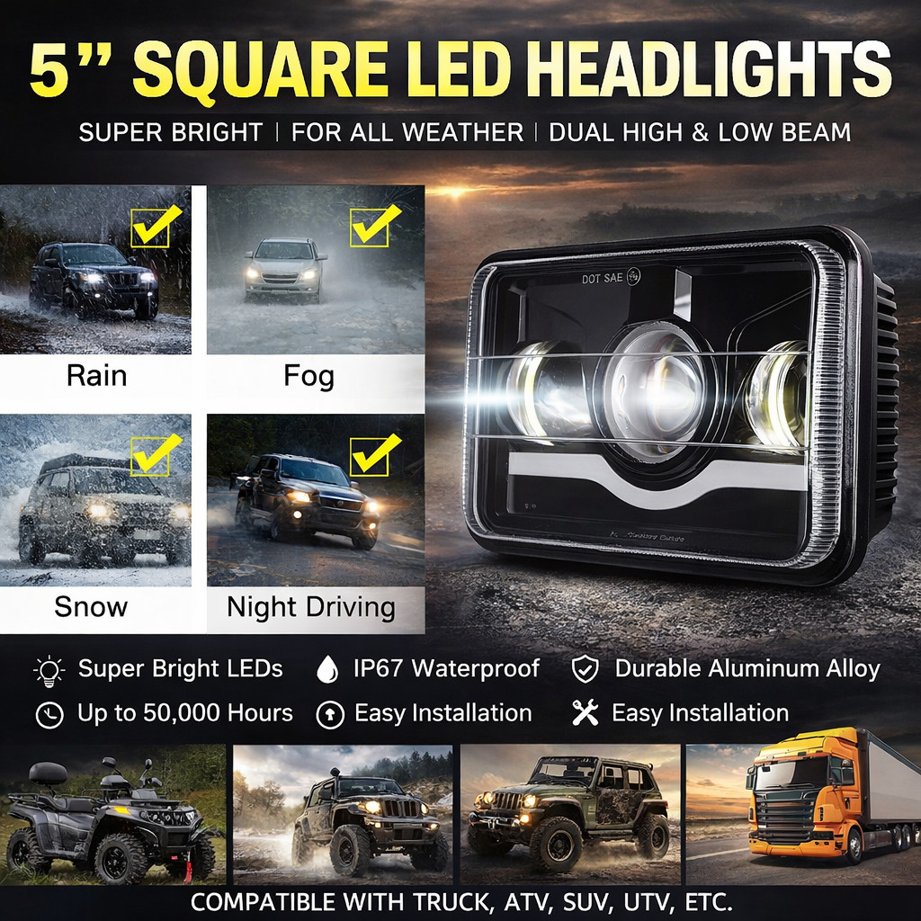 ไฟหน้ารถบรรทุก Led ทรงสี่เหลี่ยม พร้อมไฟสูงต่ํา Drl แบบเปลี่ยน สําหรับ Jeep Cherokee Limited Sport Utility 2015