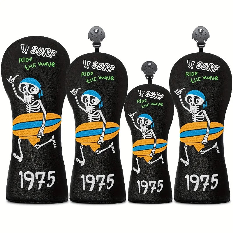 Surfing Skull Golf Club Cover, ฝาครอบหัวไม้กอล์ฟแฟชั่น, Golf Fairway Wood Head Cover - Driver/Fairwa