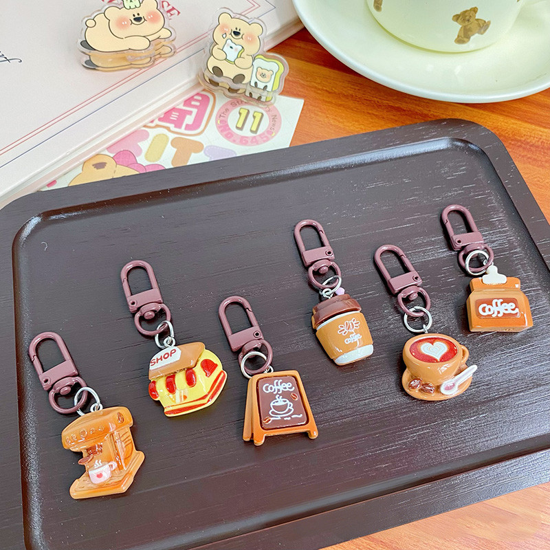 ใหม่เรซิ่นน่ารักร้านกาแฟอุปกรณ์เสริมพวงกุญแจกระเป๋าจี้พวงก รูปที่ 3