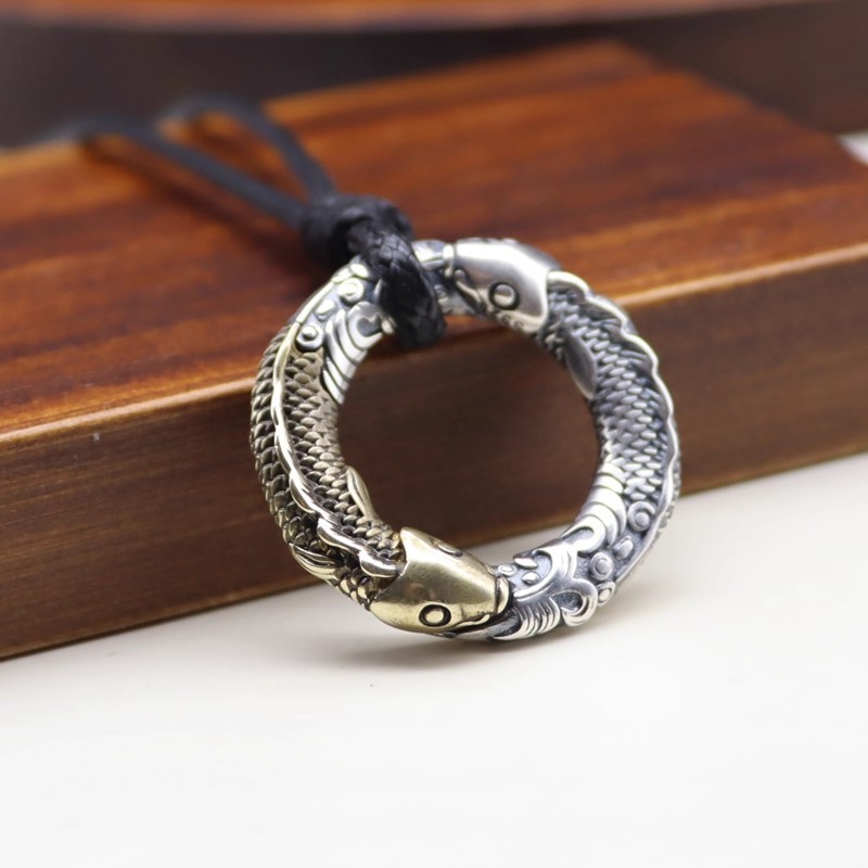 Premium In-Stock#925Sterling Silver Yin Yang Fish Necklace Pendant Peace Buckle Trendy Unisex Vintag