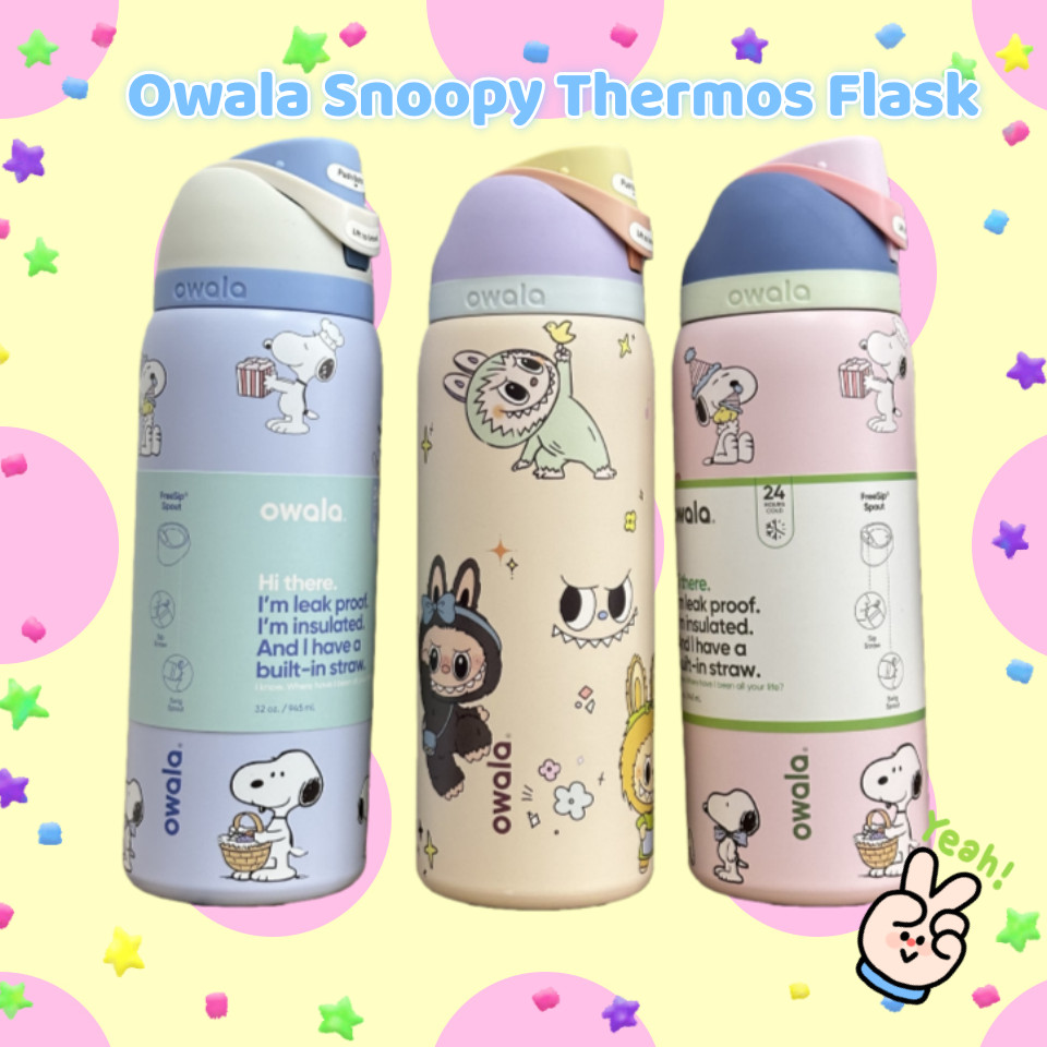 Owala กระบอกน้ำน่ารัก Snoopy ขวดน้ำพกพาหลอดดูดน้ํา 720ml/950ml แก้วสแตนเลส 316 แก้ว thermos น้ําเก็บความเย็น
