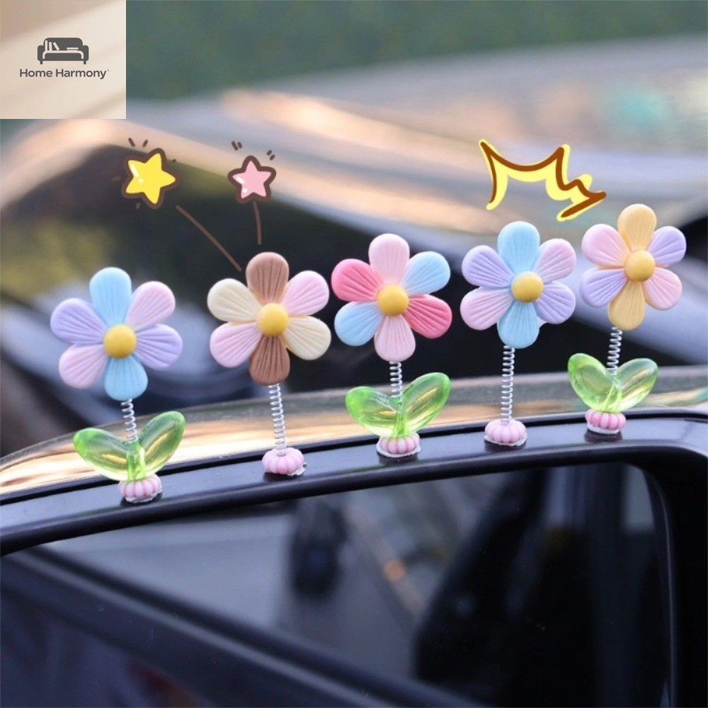 1-5ชิ้นดอกไม้สายรุ้งแดชบอร์ดเครื่องประดับ-คอนโซลกลางสั่นตกแต่ง-ตลก,น่ารัก,หลายสี-ดอกไม้โชคดี,A00308