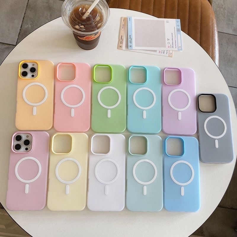 LUSI ฟรอสต์แมทท์ 2-in-1 สีแคนดี้ เข้ากันได้สำหรับ เคสไอโฟน11 เคส iphone 17 16 Pro Max XR 12 13 14 15 สีชมพูสวยงาม#082