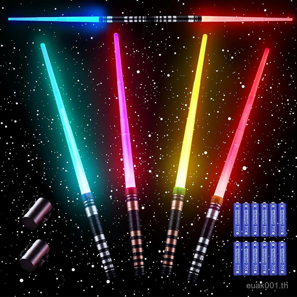 SANCO Light Up Saber ชุดสําหรับเด็ก-4 แพ็ค 7 สี Retractable Power ดาบ 2 ชิ้นเสื้อคลุมสีดําและแตรปีศา