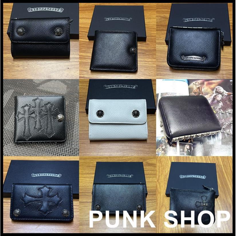 CH♥ กระเป๋าสตางค์ใบสั้น กระเป๋าใส่เหรียญ Cross Cowhide สีดํา Simple Classic 9215