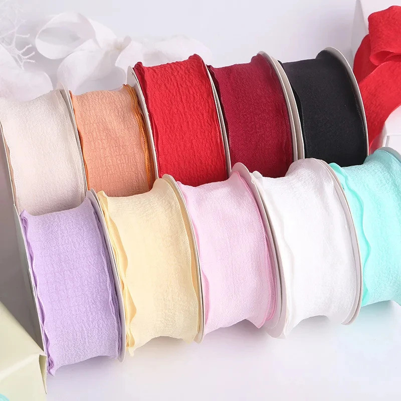 4cm Pleated Fishtail Yarn Ribbon Flower Bouquet Packaging Macaron Ribbon Flower Shop Cake Shop Handm