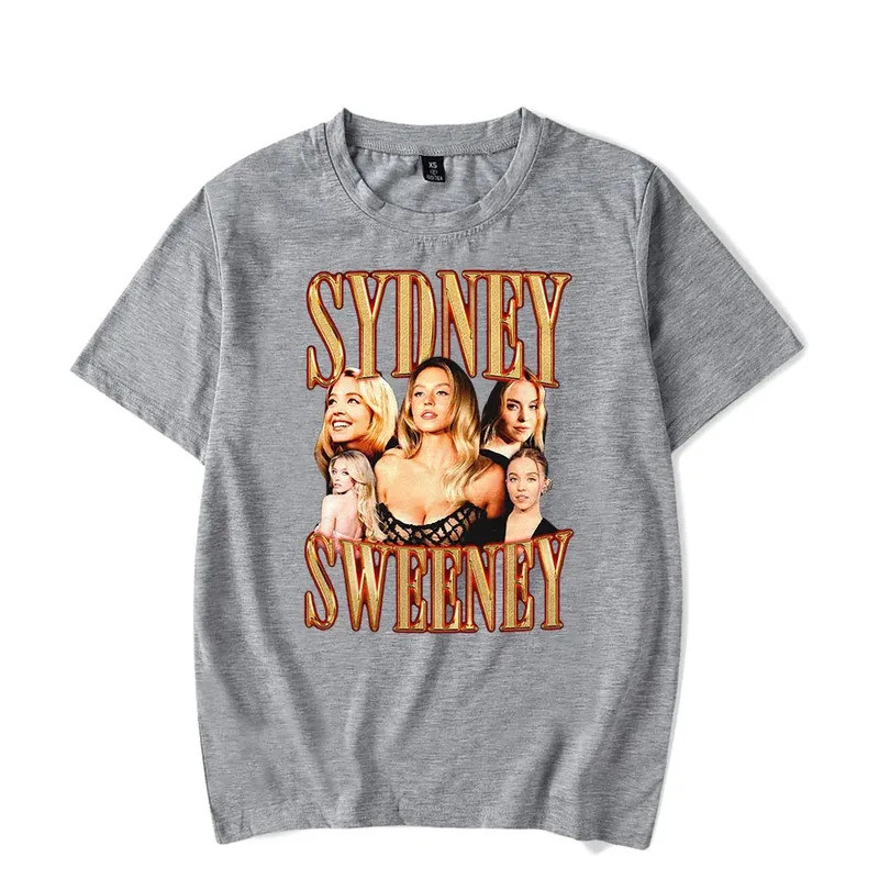 Sydney Sweeney Vintage 90s เสื้อยืดแขนสั้นพิมพ์ลายกราฟิก Unisex กีฬาเสื้อสวมหัว Harajuku Tops