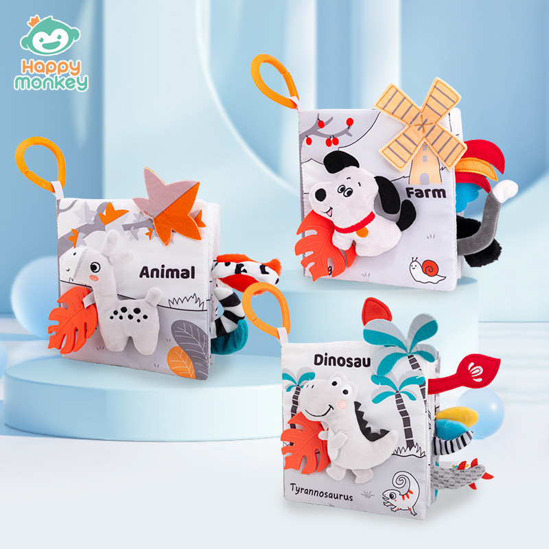Happy monkey หนังสือผ้าหางสามมิติไม่สามารถฉีกขาดทารก Visual Grip Perception การฝึกอบรมของเล่นพร้อมยา