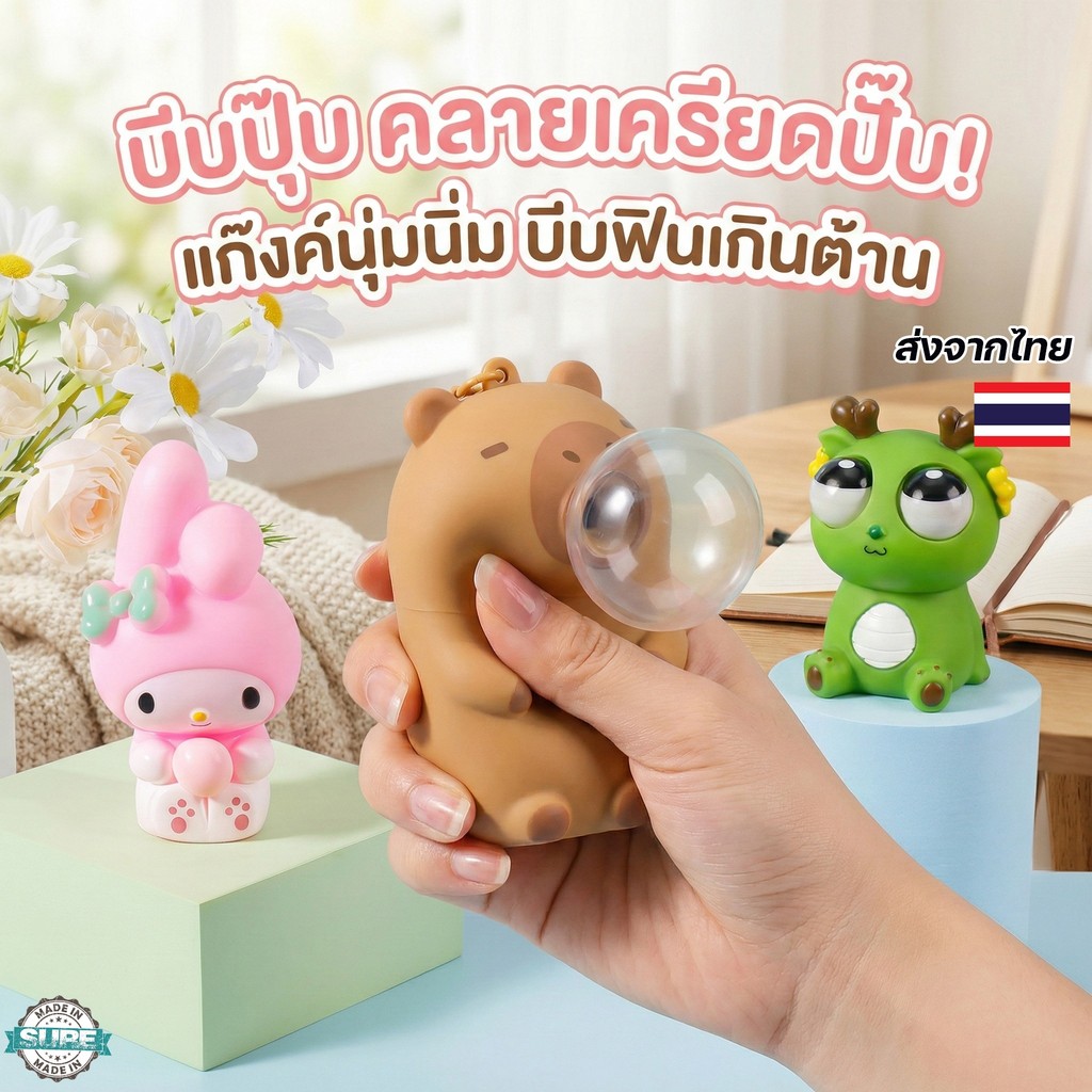 ของเล่นบีบคลายเครียดลายสัตว์น่ารัก บีบเด้งช้า นุ่มมือ สีสดใส ขนาดพอดีมือ เสริมสมาธิ เด็กเล่นเพลิน ผู้ใหญ่ก็ชอบ
