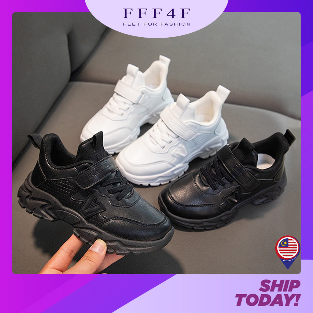 FF 26-37 Kasut Sekolah Hitam รองเท้านักเรียน Anti-slip & Breathable สําหรับเด็กรองเท้าผ้าใบเด็กผู้หญ