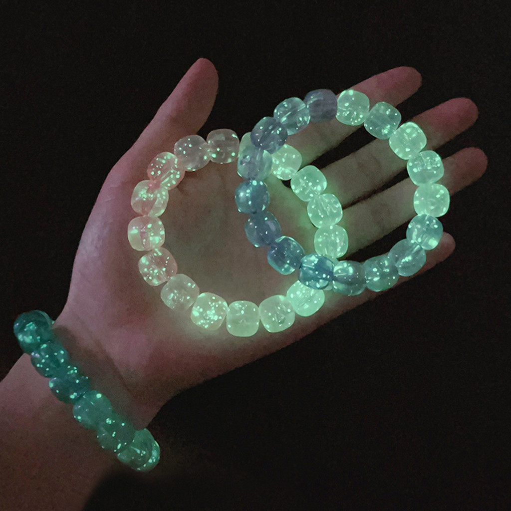 1PC Glow in Dark สร้อยข้อมือเรืองแสงลูกปัดกําไลข้อมือ Charm Luminous ลูกปัด Handmade เชือกยืดหยุ่นเครื่องประดับคู่ของขวัญ