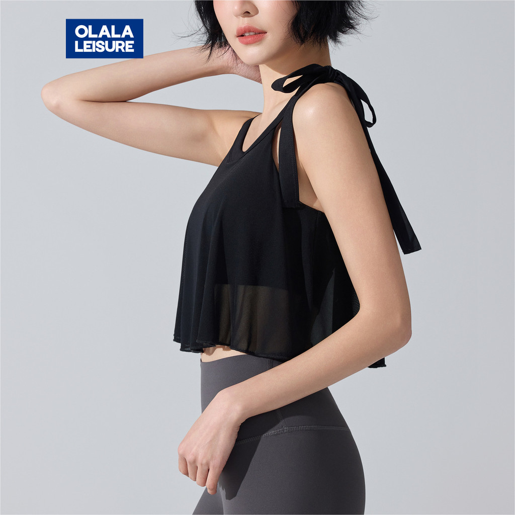 OLALA เสื้อท็อปโยคะผู้หญิงหลังลายตาข่าย มีตะขอในตัว สำหรับออกกำลังกาย