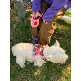 Tagi. Signal Overalls Pet Harness Pet Retractable Leash Wrist Strap สายจูงสุนัขแบบหดได้ลายแอปเปิ้ล