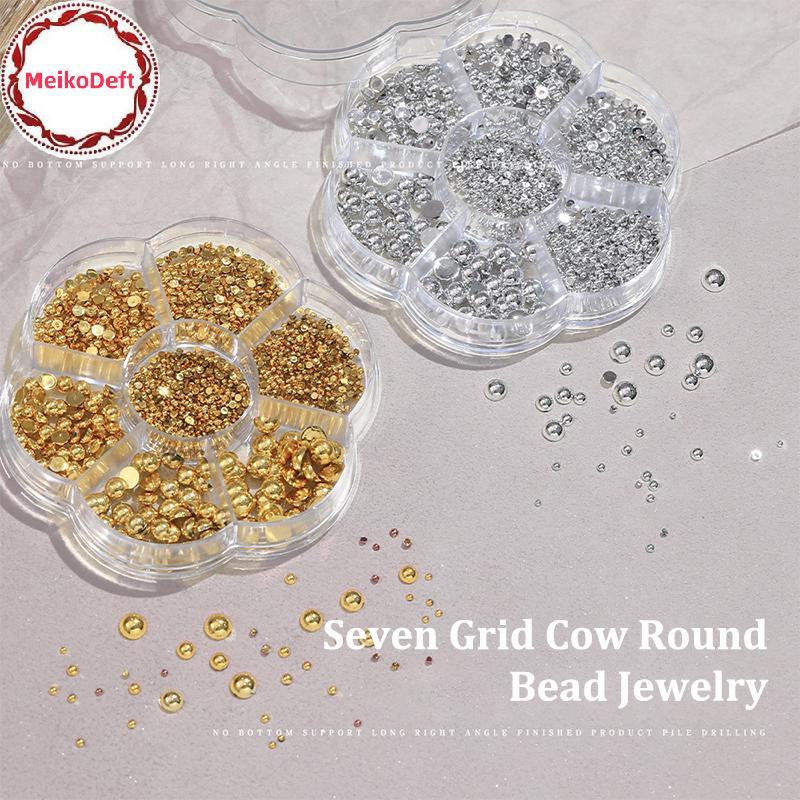 MeikoDeft 7 กริด Silver Gold Pearl Nail Art ตกแต่งสีขาวครึ่งรอบด้านล่างแบนขนาดผสมเล็บ Diy อุปกรณ์เสริม TH